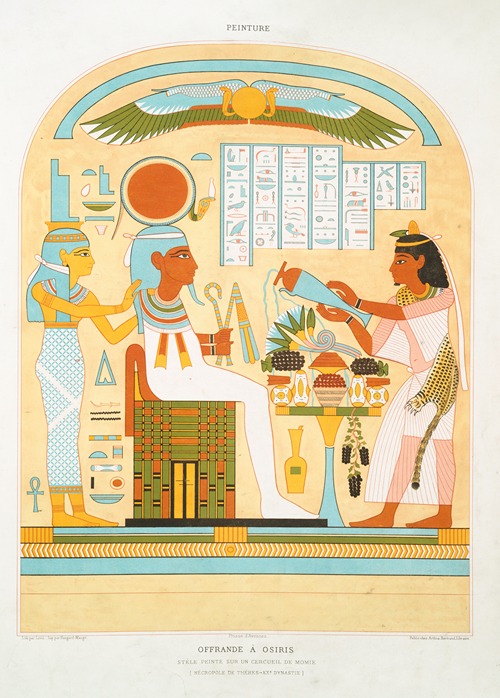 Peinture; offrande à Osiris ; stèle peinte sur un cercueil de momie (nécropole de Thèbes — XXe. dynastie)