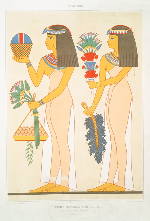 Peinture; offrande de fleurs & de fruits (nécropole de Thèbes — XIXe. dynastie), granduer d’exécution