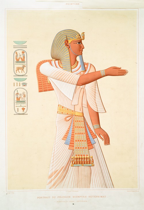 Peinture; portrait du pharaon Mienptah-Hotéphimat (nécropole de Thèbes — XIXe. dynastie)