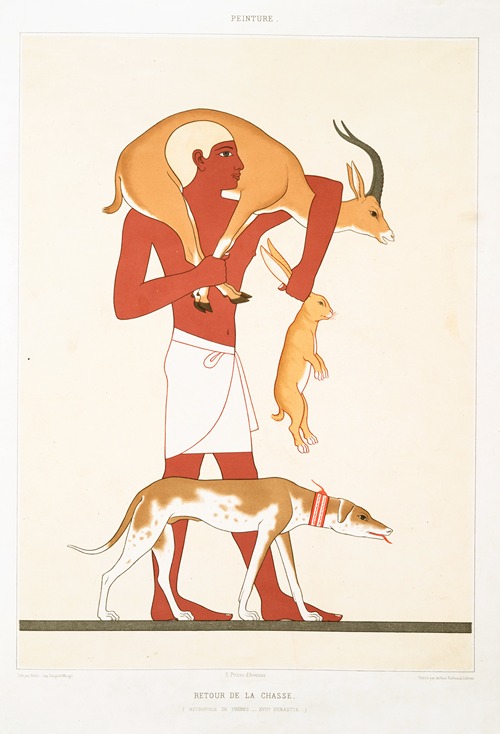 Peinture; retour de la chasse (nécropole de Thèbes — XVIIe. dynastie)
