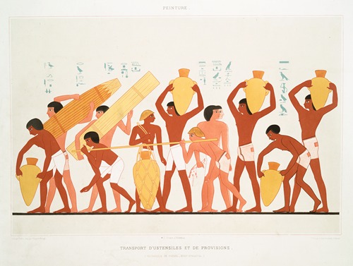 Peinture; transport d’ustensiles et de provisions (nécropole de Thèbes — XVIIIe. dynastie)