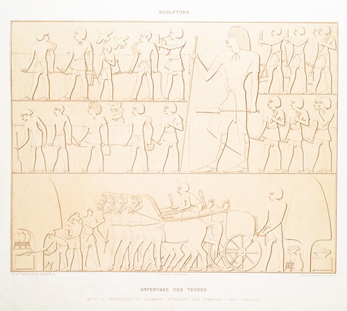 Sculpture; arpentage des terres, sous la présidence de Chamhati, intendant des domaines — XVIIIe