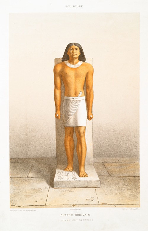 Sculpture; Chafré, écrivain (calcaire peint en rouge)