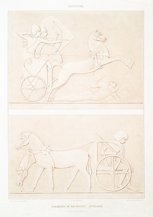 Sculpture; fragments de bas-reliefs ; attelages (Thèbes — XVIIIe. dynastie)