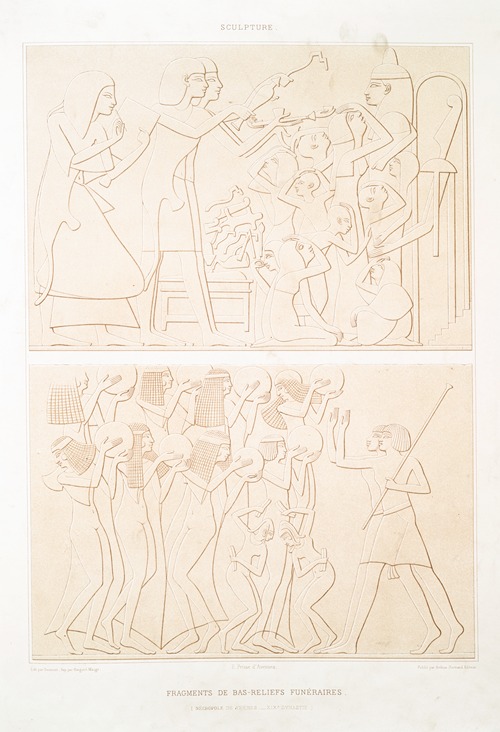 Sculpture; fragments de bas-reliefs funéraires (nécropole de Thèbes — XIXe. dynastie)