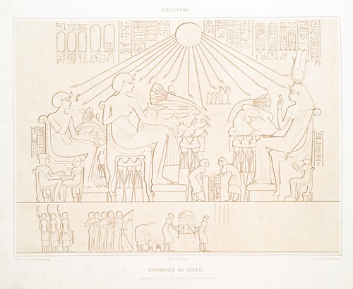 Sculpture; offrandes au soleil (hypogées de Tell el-Amarna — XVIIIe. dynastie)