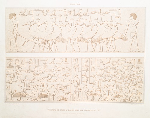 Sculpture; troupeau de grues & basse-cour des domaines de Teï (nécropole de Memphis — Ve. dynastie)