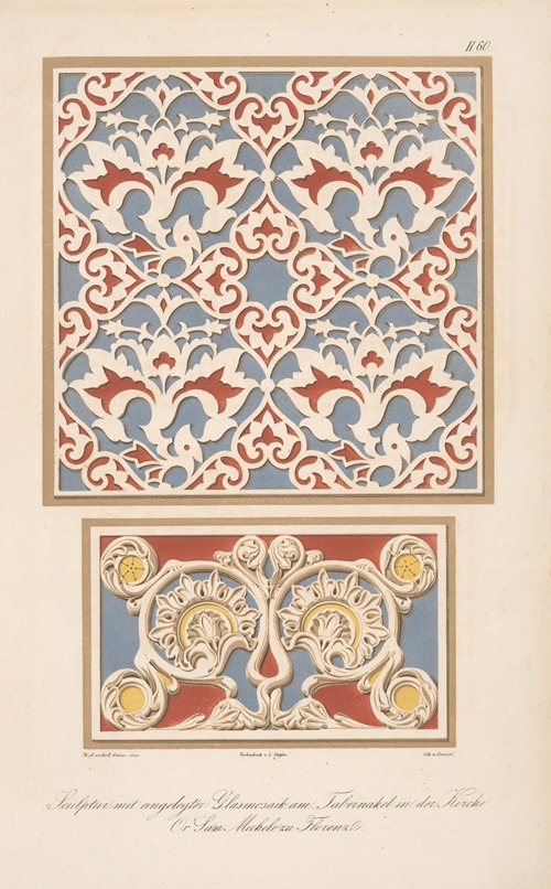 Sculptur mit eingelegter Glasmosaik am Tabernaked in der Kirche Or’ San Michele zu Florenz