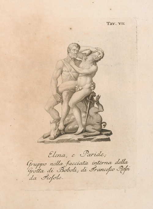 Elena, e Paride; Gruppo netta facciata interna della grotta di Boboli; di Francesco Rossi da Fiesole.