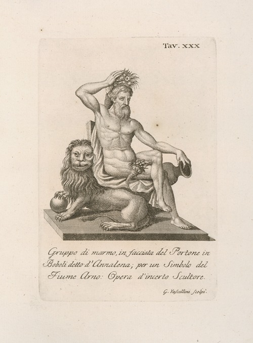Gruppo di marmo, in facciata del Portone in Boboli detto d’Annalena; per un Simbolo del Fiume Arno