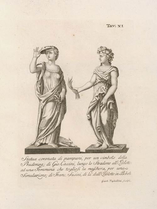 Statua coronata di pampani, per un simbolo della Prudenza; di Gio. Caccini, lungo lo Stradone all’Isolotto