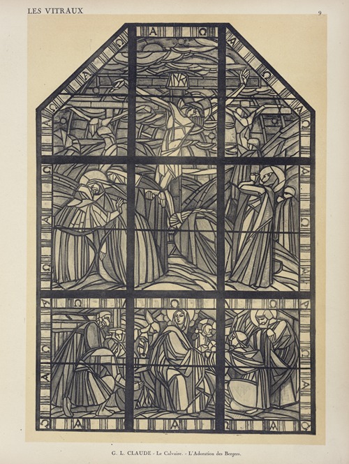 1, Le Calvaire ; 2, L’Adoration des bergers, maquette au Pavillon du Vitrail