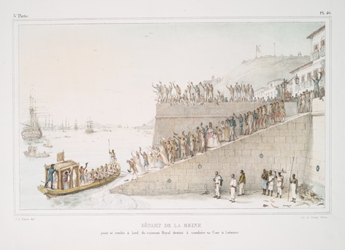 Départ de la reine pour se rendre à bord du vaisseau Royal destiné à conduire au Court à Lisbonne.