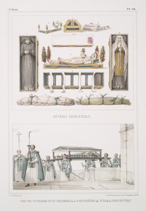 Divers cercueils; Convoi funèbre d’un membre de la confrérie de Notre-Dame de la Concéption
