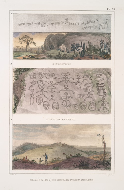 Inscription; Sculpture en creux; Village (aldea) de soldats indiens civilisés.