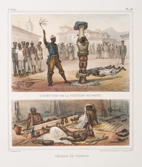 L’exécution de la punition du fouet; Nègres ào [au] tronco