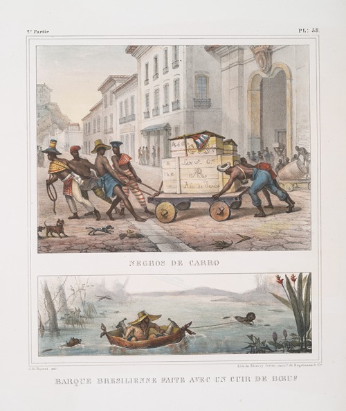 Nègros de carro; Barque brésilienne faite avec un cuir de boeuf