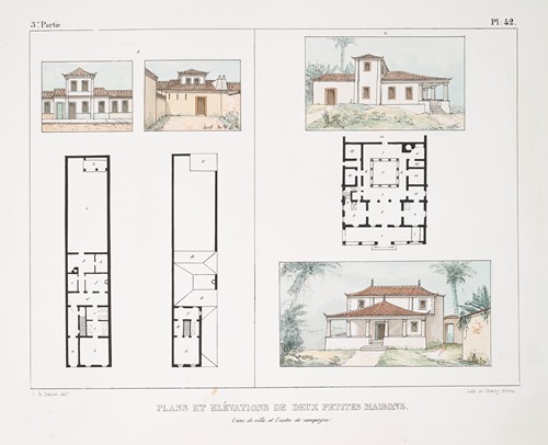 Plans et élévation de deux petites maisons