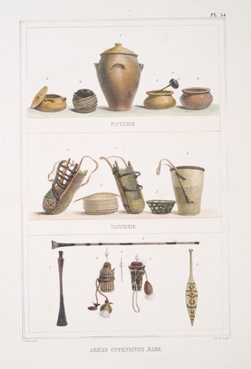 Poterie; Vannerie; Armes offensives, rame