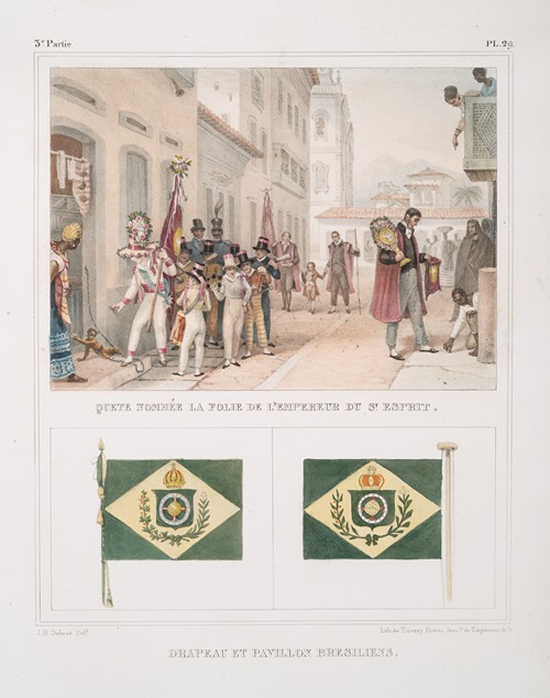 Quête nommée la folie de l’empereur du St. Esprit; Drapeau et pavillon brésiliens