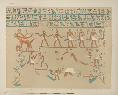 Funeral procession of Sebeknekht, showing two oxen, two dancing buffons, etc.