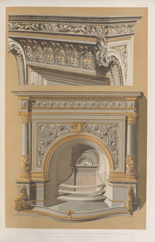 Portions of stoves designed by A. Stevens for Hoole, Robson & Hoole of Sheffield.