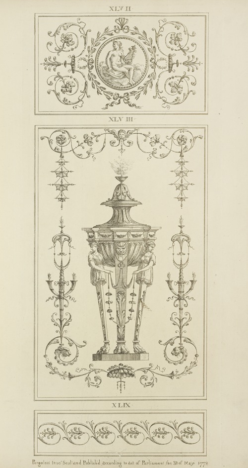 Central design of three-footed basin, burning incense.