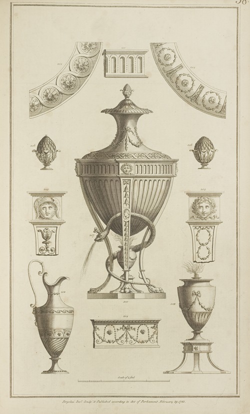 Central design of urn with snake curled around base.