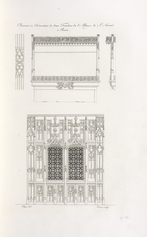 Cheminée et décoration de deux fenêtres de l’abbaye de St. Amand, à Rouen.