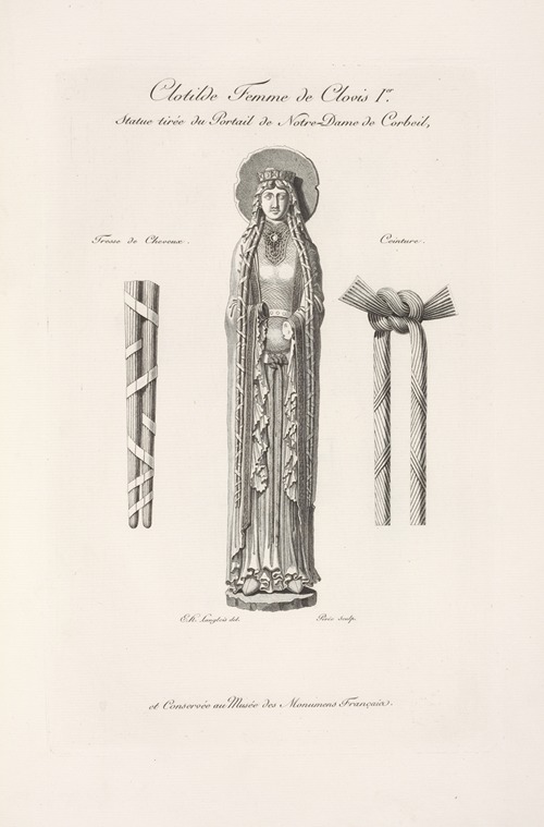 Clotilde femme de Clovis Ier. Statue tirée du portail de Notre-Dame de Corbeil, et conservée au musée des monumens français.