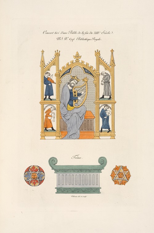 Concert tiré d’une Bible de la fin du XIIIe. siècle. MS. No. 67025 bibliothêque royale; trône.