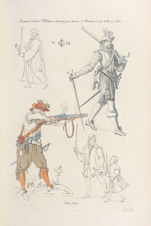 Costumes civils et militaires dessinés par divers maîtres en 1584 et 1612.