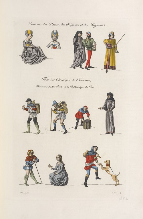 Costumes des dames, des seigneurs et des paysans. Tirés des chroniques de froissard, manuscrit du XVe. siècle, de la Bibliothèque du roi.