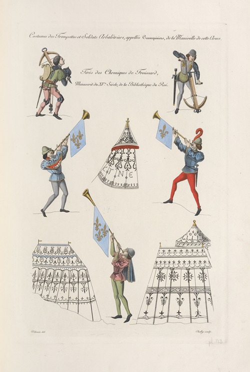 Costumes des trompettes et soldats arbalêtriers, appellés cranequiniers, de la manivelle de cette arme