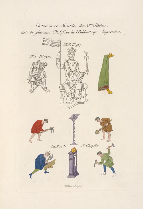 Costumes et meubles de XIme. siècle, tirés de pusieurs MSS. de la bibliothèque impériale.