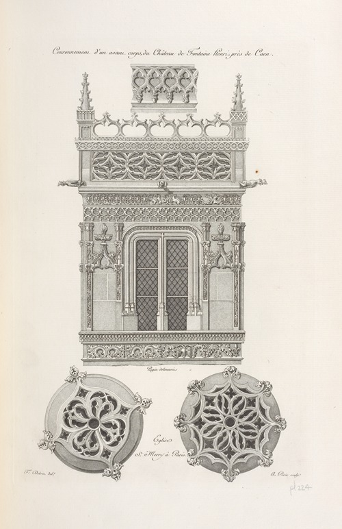 Couronnement d’un avant corps, du château de Fontaine Henri, près de Caen. Église St. Merry à Paris.