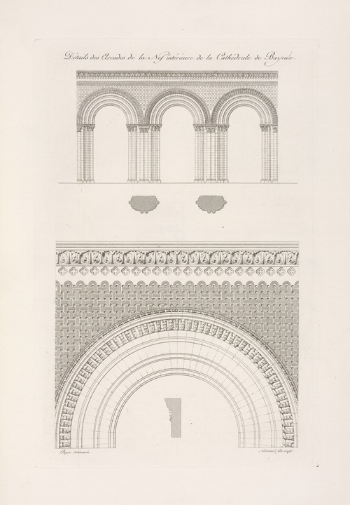 Détails des arcades de la nef intérieure de la cathédrale de Bayeaux.