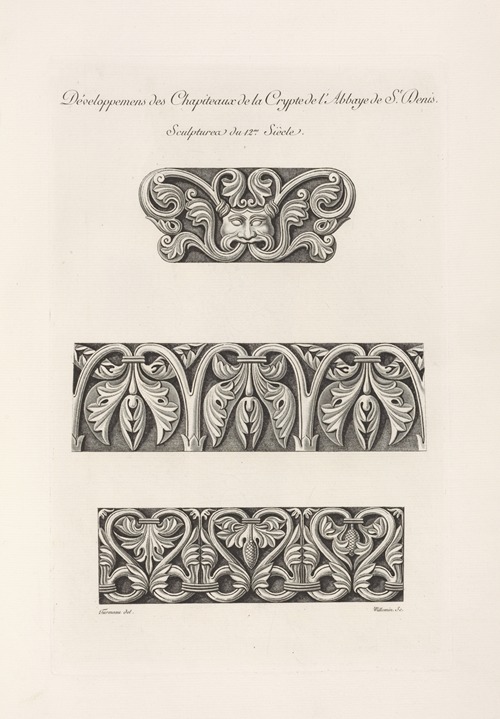 Développemens des chapiteaux de la crypte de l’abbaye de St. Denis. Sculptures du 12me. siècle.
