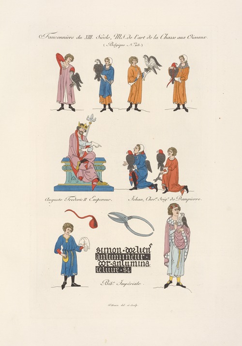 Fauconniers du XIII. siècle, MS de l’art de la chasse aux oiseaux. (Belgique No. 213.)