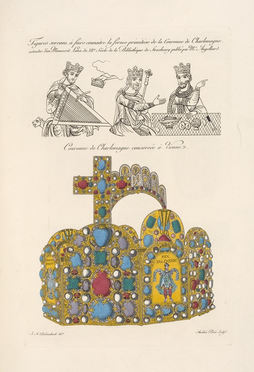 Figures servant à faire connaitre la forme primitive de la couronne de Charlemagne […]; couronne de Charlemagne conservée à Vienne.