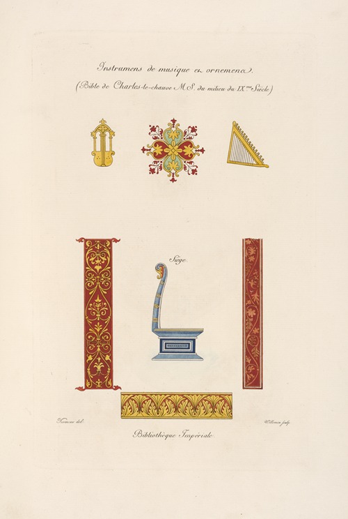 Instrumens de musique et ornemens. (Bible de Charles-le-chauve M. S. du milieu du IXme. siècle.