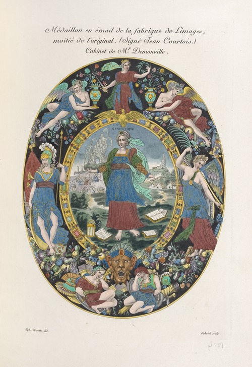 Médaillon en émail de la fabrique de Limoges, moitié de l’original. (Signé Jean Courtois.) Cabinet de Mr. Demonville.