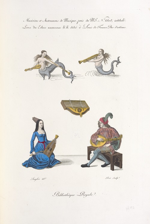 Musiciens et instrumens de musique pris du MS. no. 6808; intitulé; livre des echecs amoureux && dédié à Louis de France duc d’Orléans.