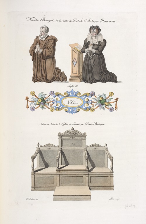 Notables bourgeois de la ville de Pont-de l’arche, en Normandie. Siège en bois, de l’église de Locrist, en Basse Bretagne.