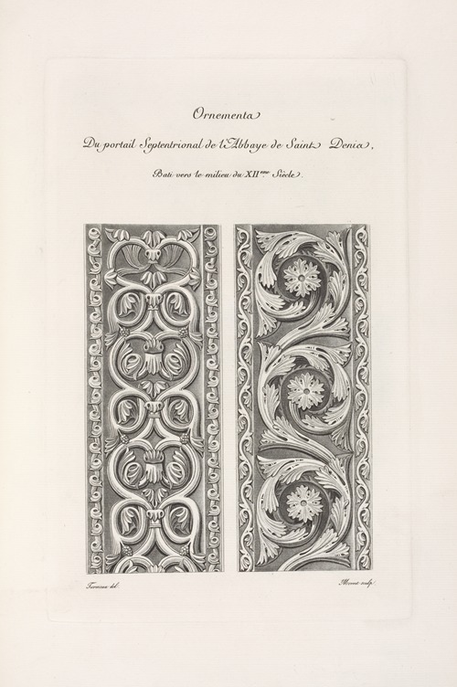 Ornements du portail septentrional de l’abbaye de saint Denis, bati vers el milieu du XIIeme. siècle.