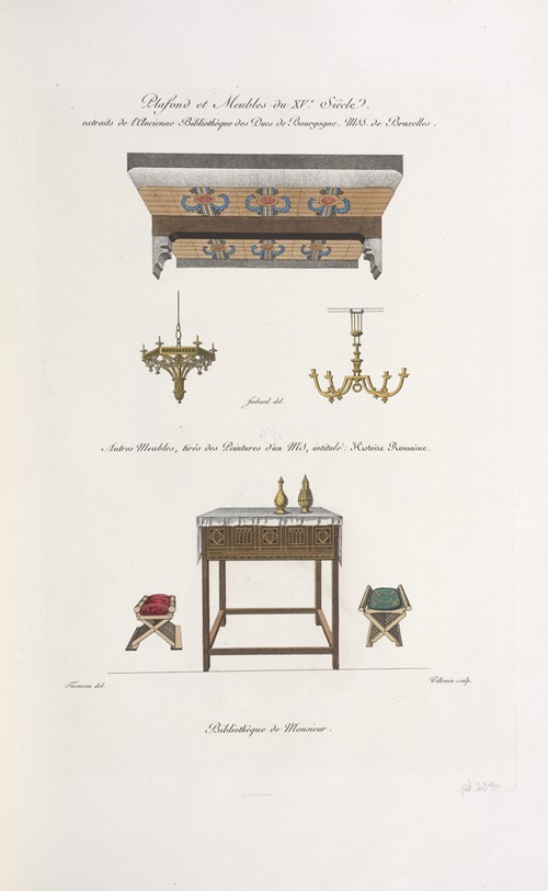Plafond et meuble du XVe. siècle. Extraits de l’ancienne bibliothèque des ducs de Bourgogne. MSS. de Bruxelles