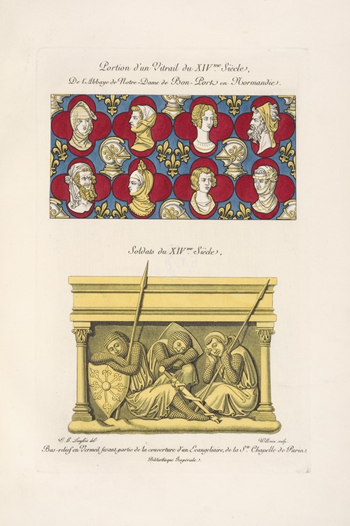 Portion d’un vitrail du XIVme. siècle, […] soldats du XIVme. siècle, […]