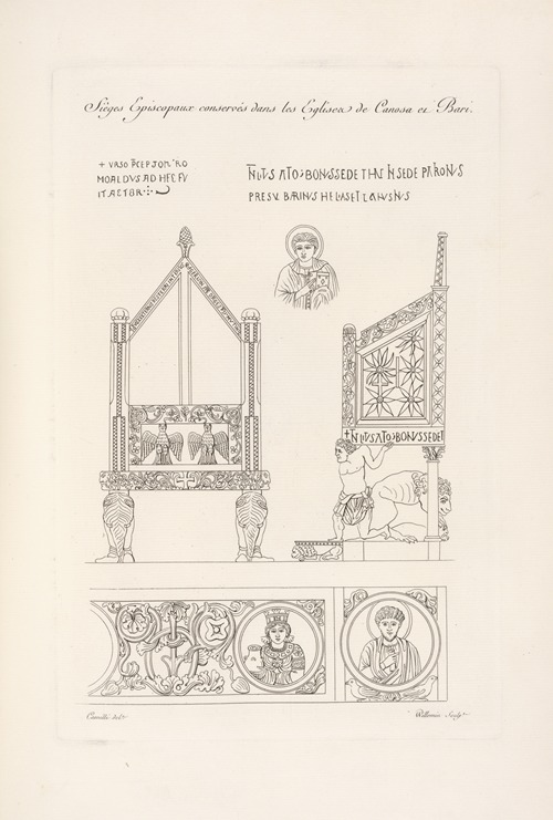 Sièges episcopaux conservés dans les églises de Canosa et Bari.