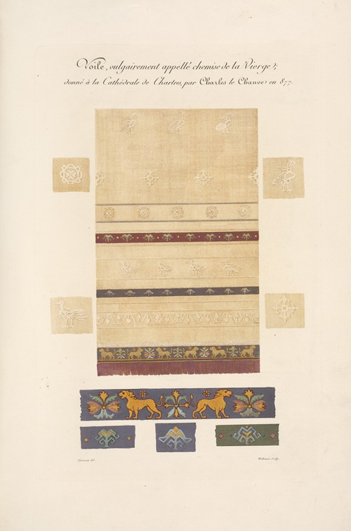 Voile, vulgairement appellé chemise de la Vierge; donné à la cathédrale de Chartres, par Charles le chauve en 877.