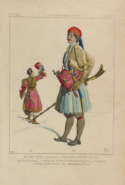A. Chef Grec, d’apres un tableau de Peter Hesse. B. Cavas Grec, garde des agents diplomatiques en Turquie